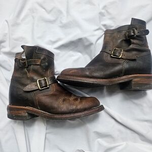 Justin Brown Men Buckle Boot Work Motorcycle Retro Style Casual Size 9 D Leather